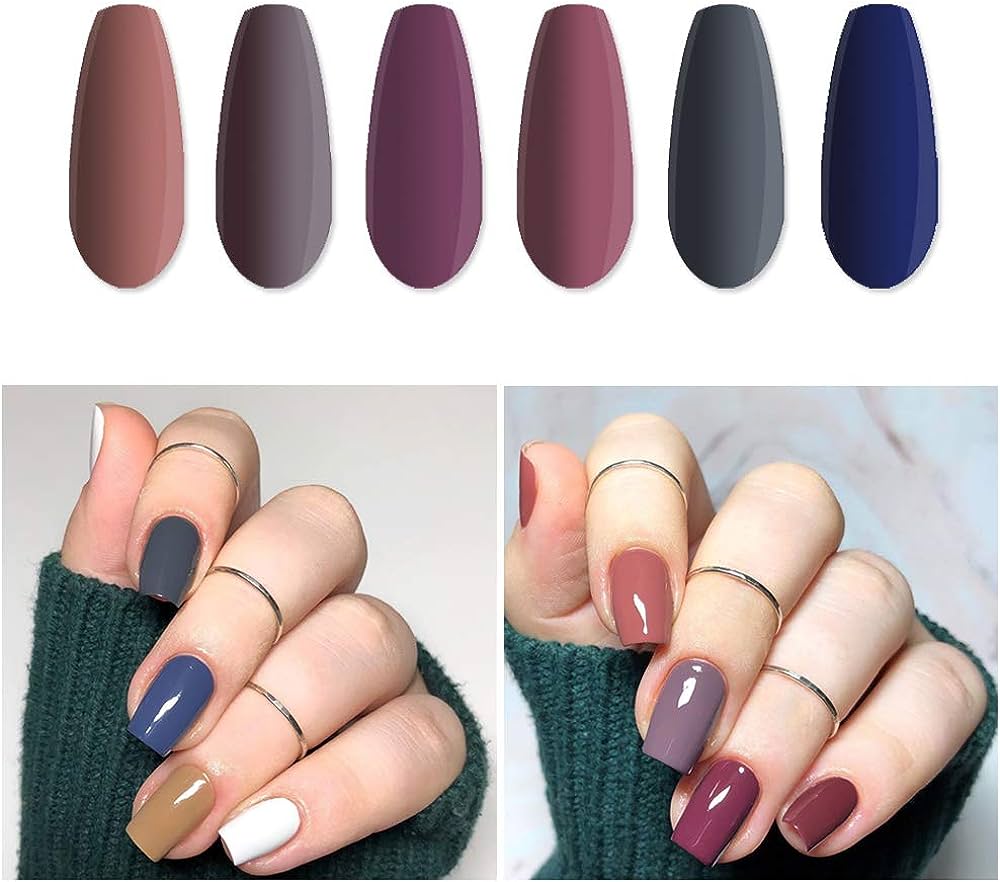 Amazon.Com : Vishine Fall-Winter Gel Nail Polish Set - 6 Colors Grey Purple Gel  Polish Kit Nail Gel Polish Set, Soak Off Uv Led Nail Gel Required, 8Ml Each  Bottle Gel Nail