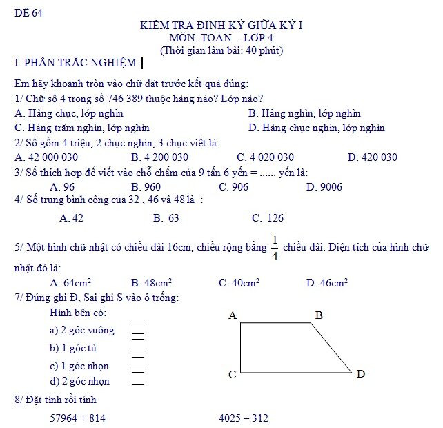 Đề Thi Giữa Kì Lớp 4: Bí Quyết Tự Tin Và Thành Công