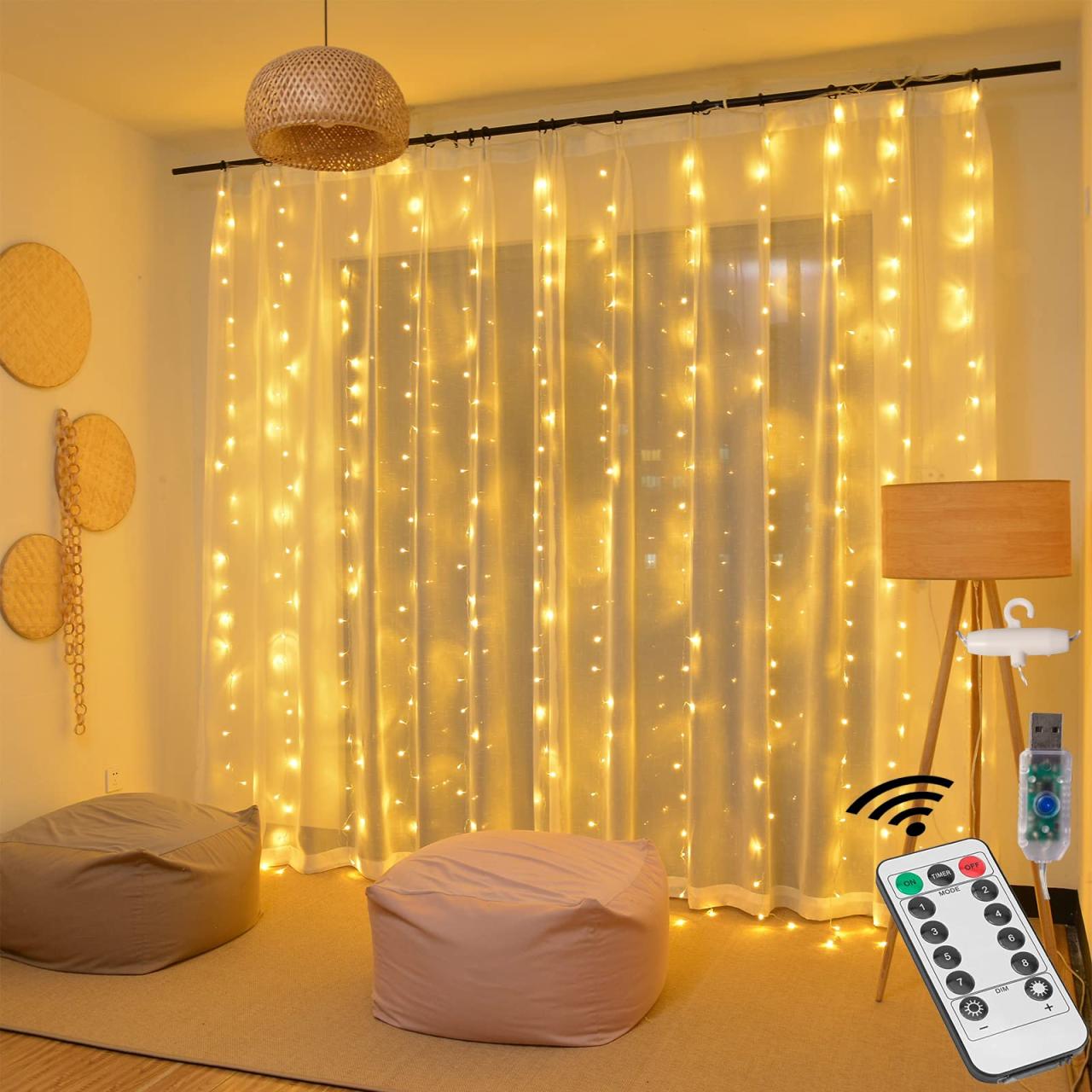 Amazon.Com: Led Fairy Curtain Lights,Remote Control Hanging Lights,Bedroom  Party Wedding Decoration,Home Decor Lighting,Indoor Outdoor Christmas  Halloween (300Led - Warm White) : Home & Kitchen