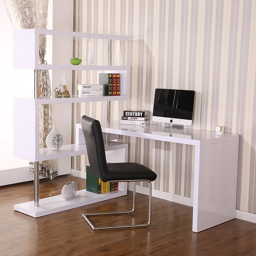 Amazon.Com: Homcom Foldable Rotating Corner Desk And Shelf Combo White :  Home & Kitchen