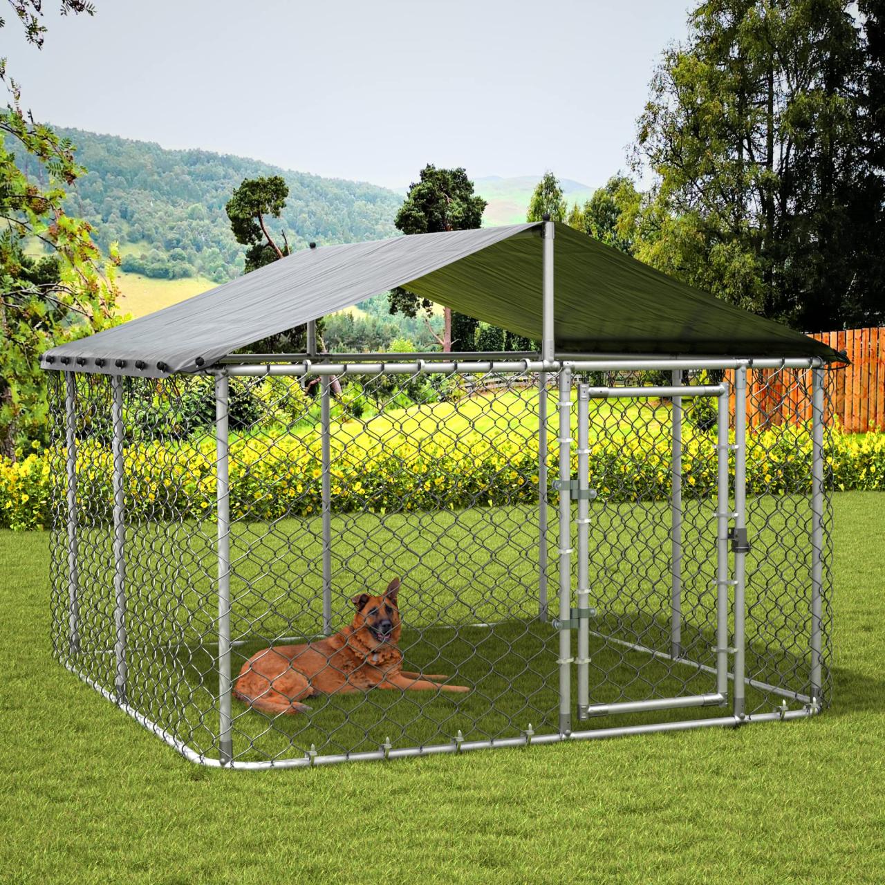 Amazon.Com: Outdoor Dog Kennel Heavy Duty Dog Pet House Galvanized Steel Fence  Dog Playpen Puppy Exercise Cage Uv-Resistant & Waterproof Cover And Secure  Lock, Metal Mesh Barrier Dog Enclosures For Farm &