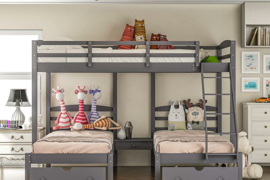 Amazon.Com: Triple Bunk Bed Full Over 2 Twin Bunk Bed With 3 Drawers And  Guardrails, Bunk Bed For Family, Teens, No Box Spring Needed : Home &  Kitchen