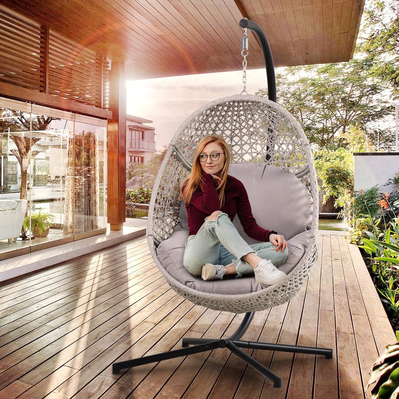 Amazon.Com: Private Garden Large Hanging Egg Chair With Stand Upgraded  Wicker Egg Swing Chair Outdoor Indoor Pe Rattan Hanging Chair With Grey  Comfort Cushion Heavy Duty C-Stand : Patio, Lawn & Garden