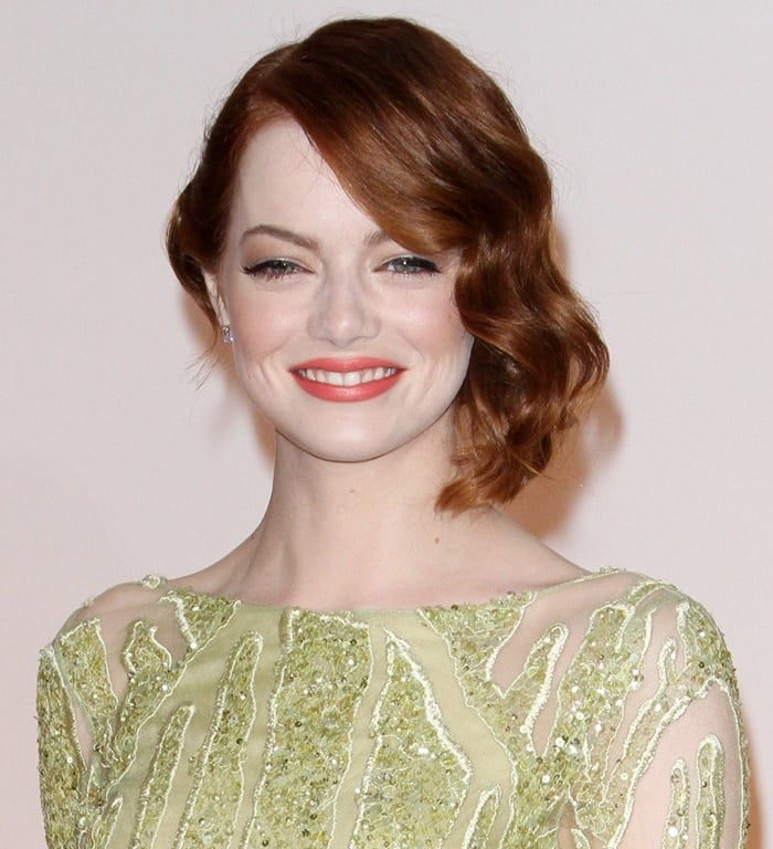 Emma Stone'S Green Dress With Illusion Detailing And Chartreuse Beading