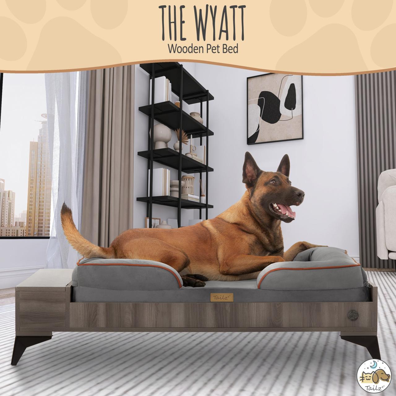 Wyatt Wooden Pet Bed With Mattress | Elevated Pet Bed | Wooden Pet Bed –  Tailzzzdom