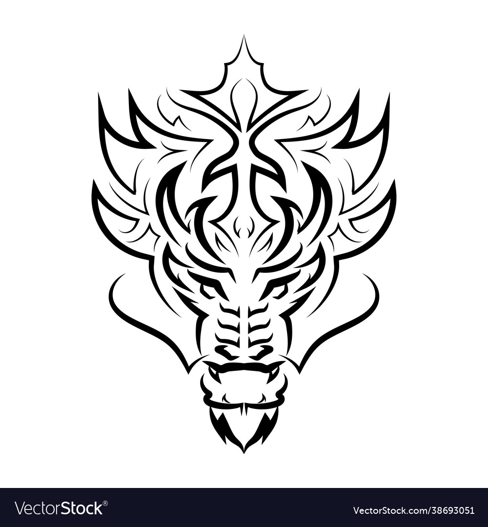 Black And White Line Art Dragon Head Good Use Vector Image