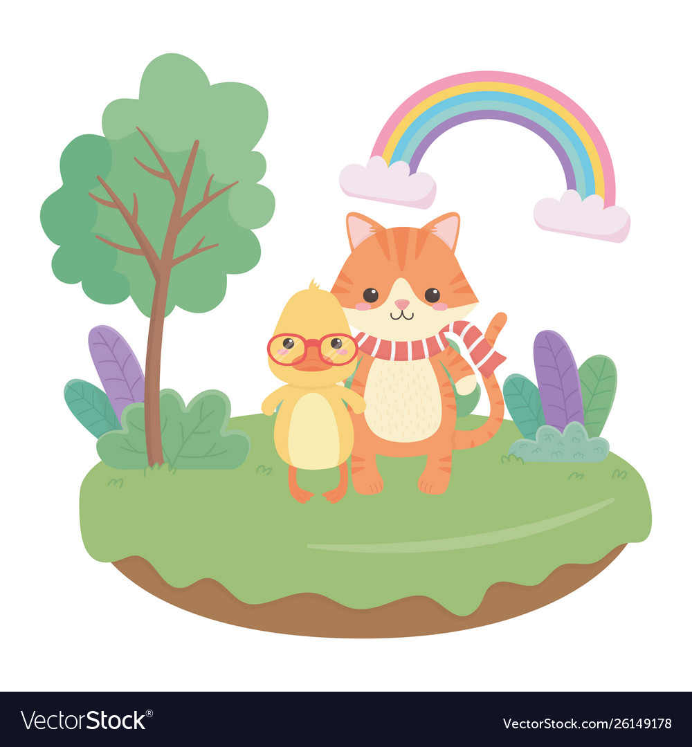 Cat And Duck Cartoon Design Royalty Free Vector Image