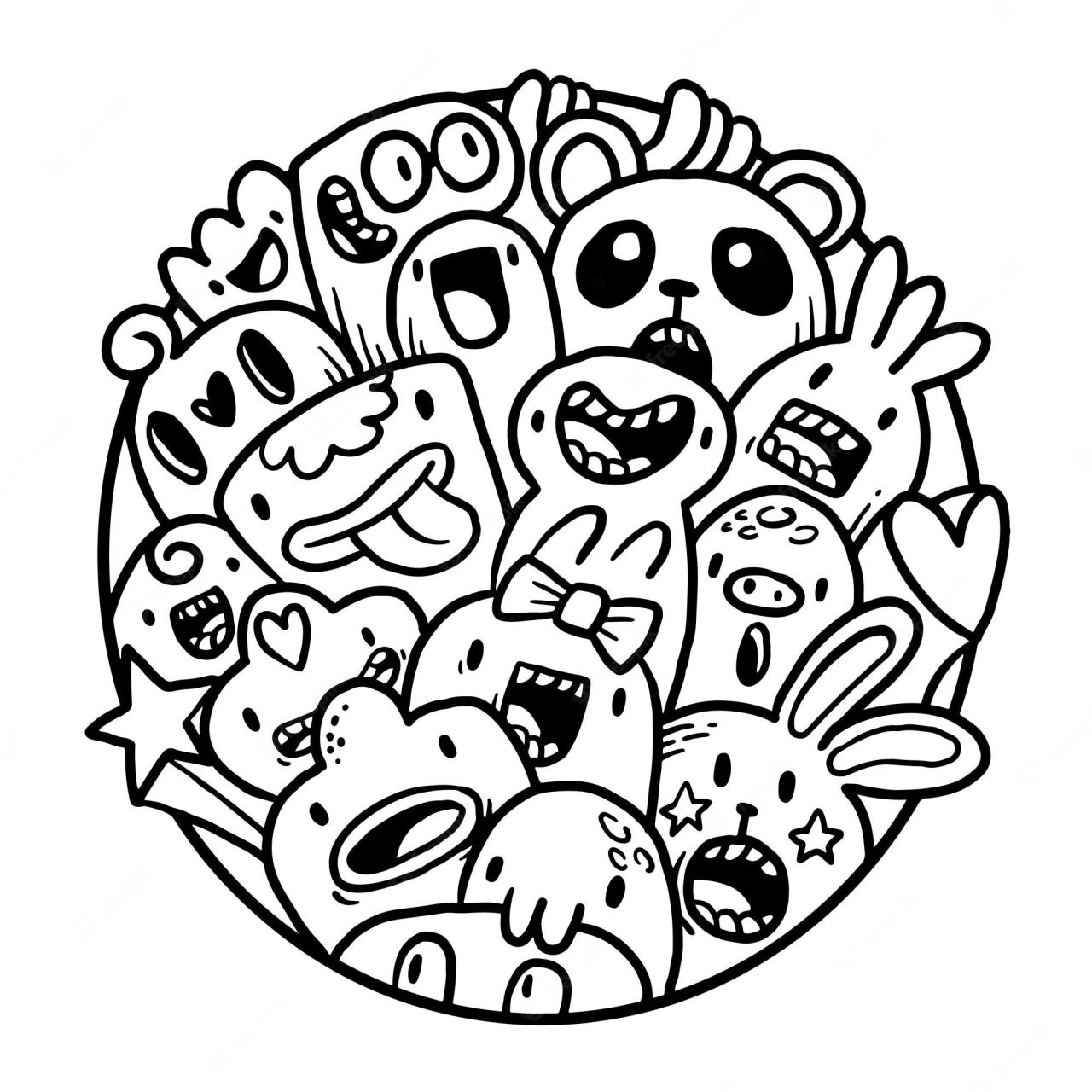 Premium Vector | Cute Monster Doodle In Circle