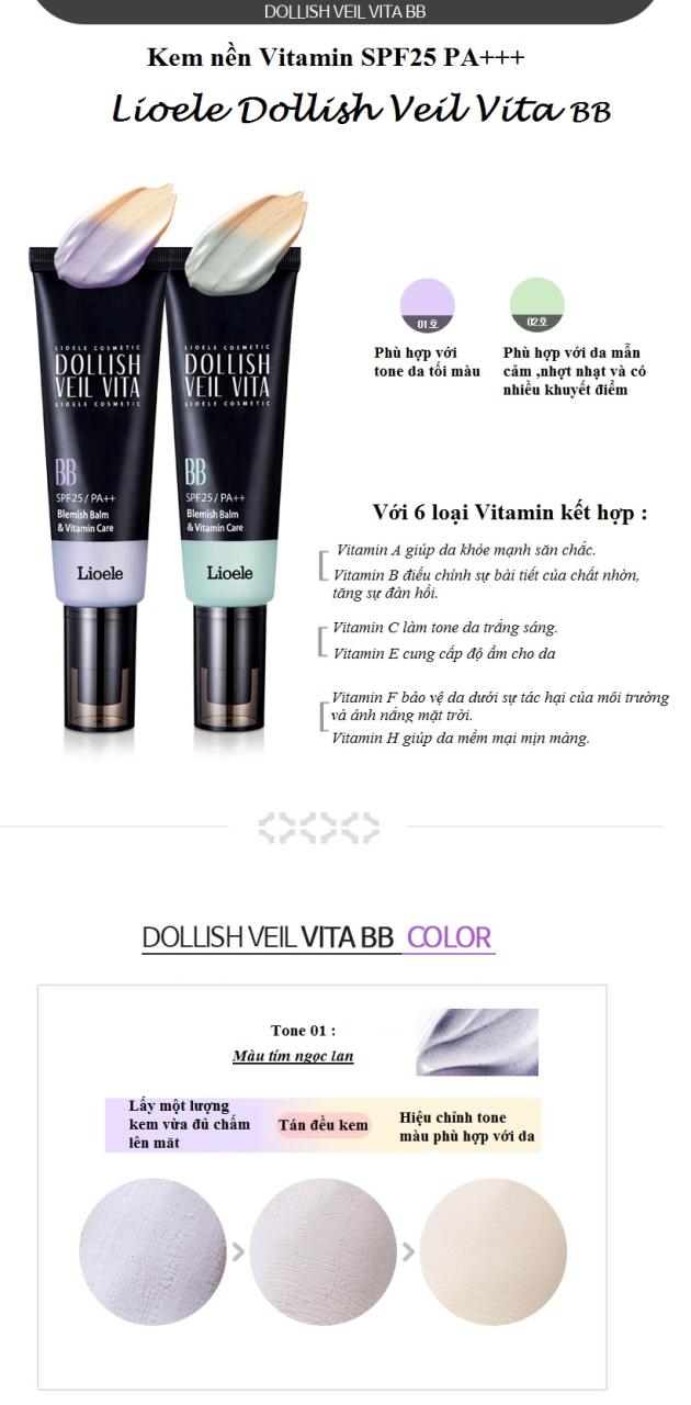 Kem Nền Vitamin Lioele Dollish Veil Vita Bb, Spf25 Pa++