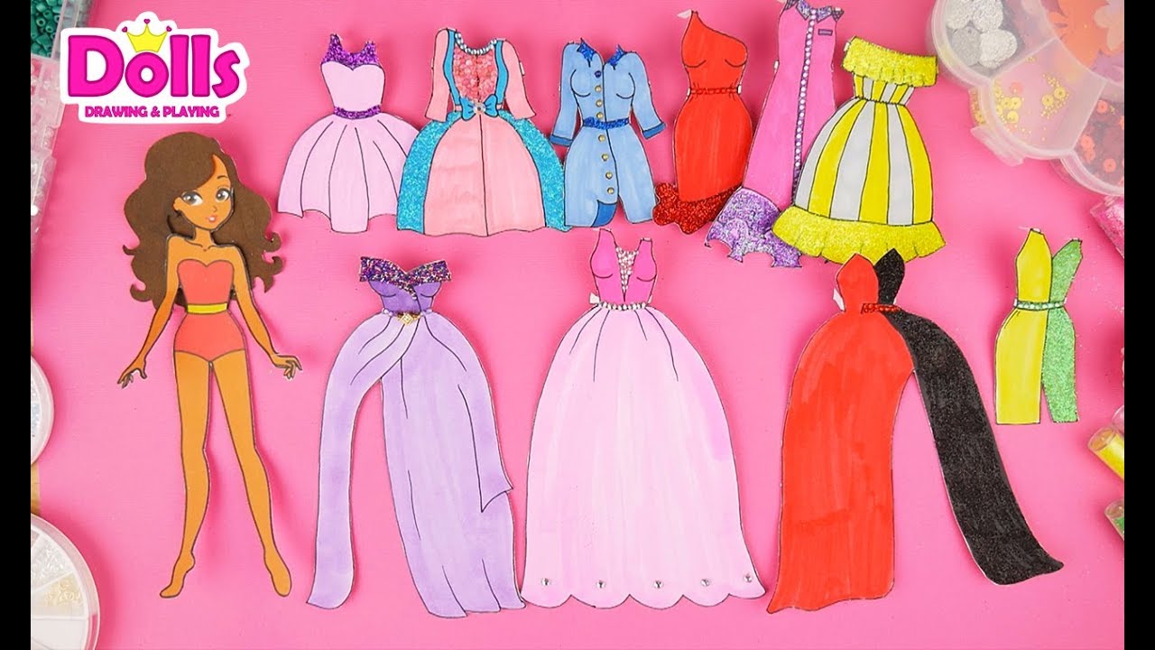 10 Dresses For Paper Dolls How To Draw For Girls Glitter Painting - Youtube