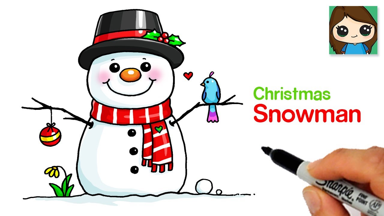 How To Draw A Snowman Easy 🎄Cute Christmas Art - Youtube