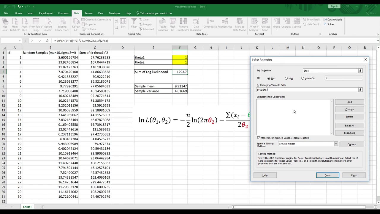 How To Do Maximum Likelihood Estimation In Excel