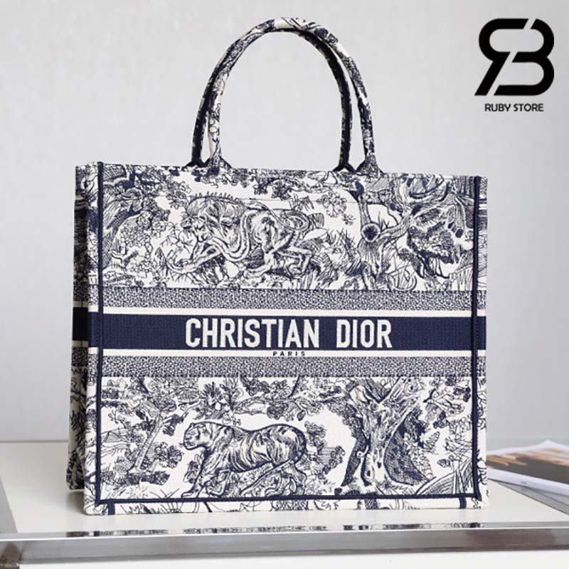 Túi Large Dior Book Tote Hổ Xanh Dương 42Cm Best Quality | Ruby Luxury